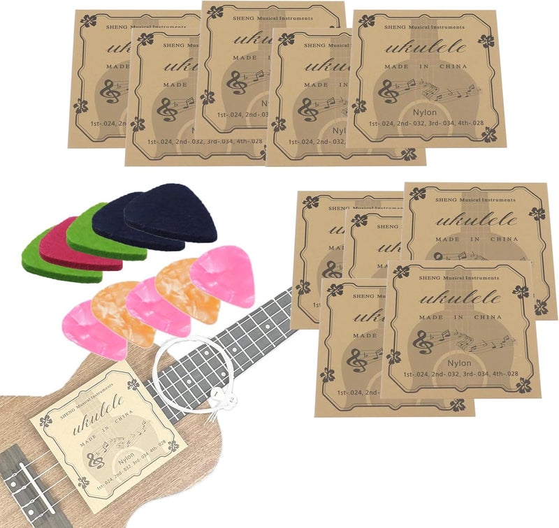 Cheerock Nylon Ukulele Strings - Set of 10 for Soprano, Concert & Tenor (21, 23, 26 Inch) with 5 Felt & 5 ABS Picks - Image 5